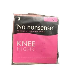No Nonsense Premium Nylon Knee Highs Size Q OFF BLACK Sheer Toe‎ 2 Pairs NEW